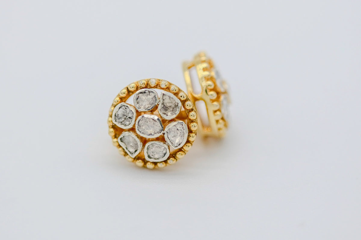 Natural Diamond Slice Cluster Stud Earrings in Gold Vermeil – view 2
