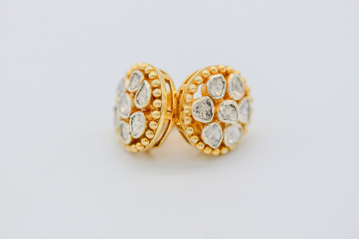 Natural Diamond Slice Cluster Stud Earrings in Gold Vermeil – view 3