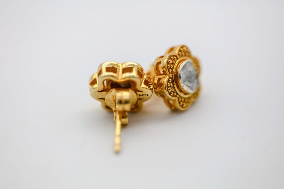 Natural Diamond Slice Flower Stud Earrings in Gold Vermeil – view 3
