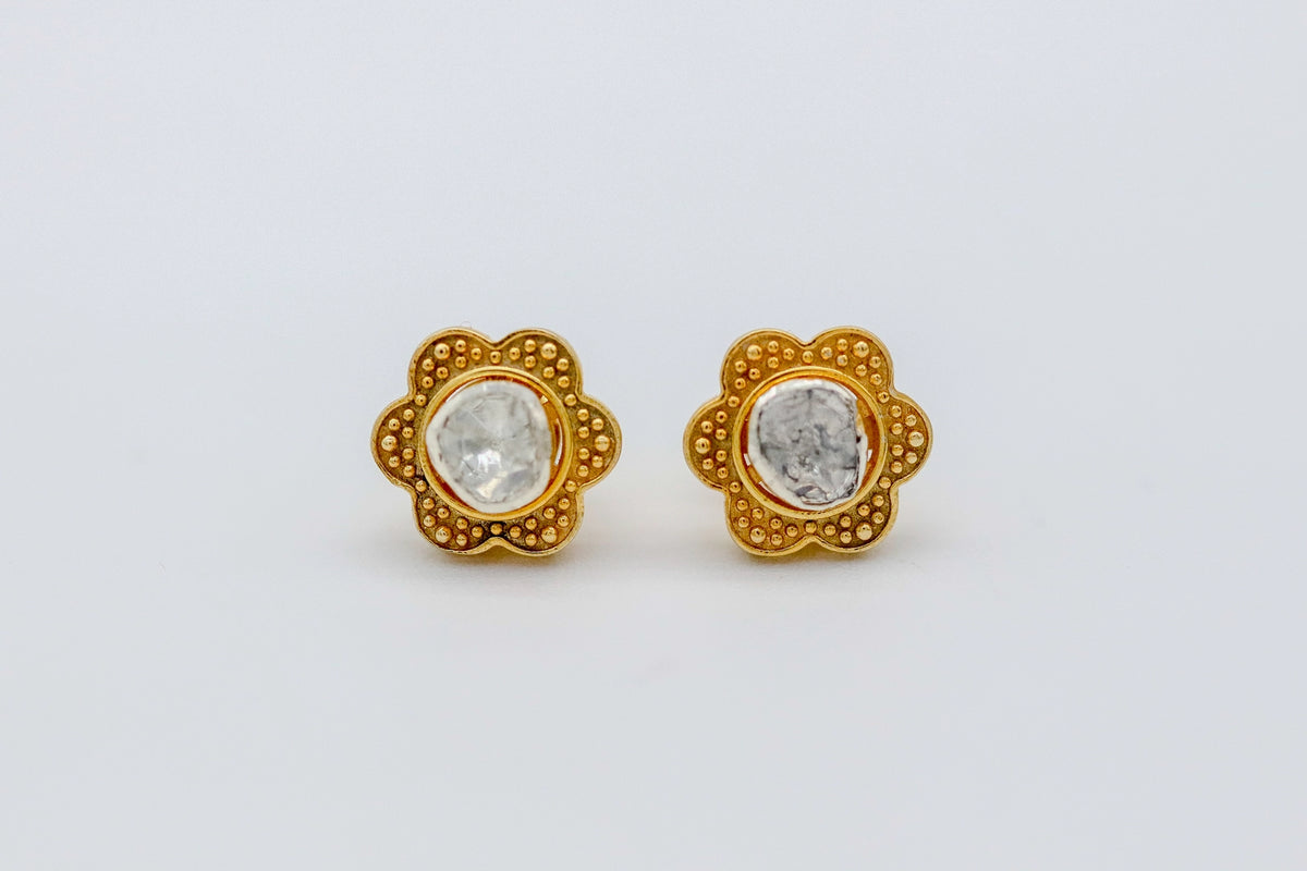 Natural Diamond Slice Flower Stud Earrings in Gold Vermeil – view 4