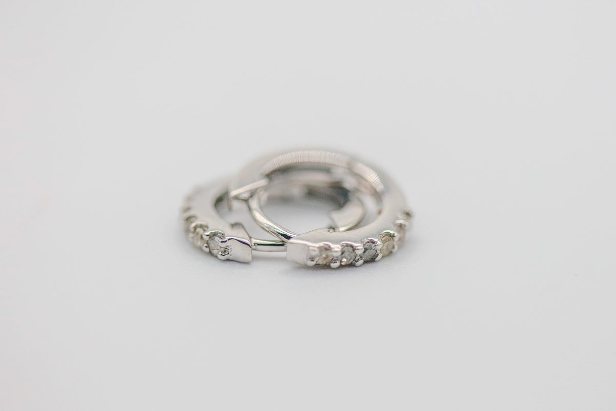 Natural Diamond Pavé Huggie Earrings in Sterling Silver by Made Design Jewelry