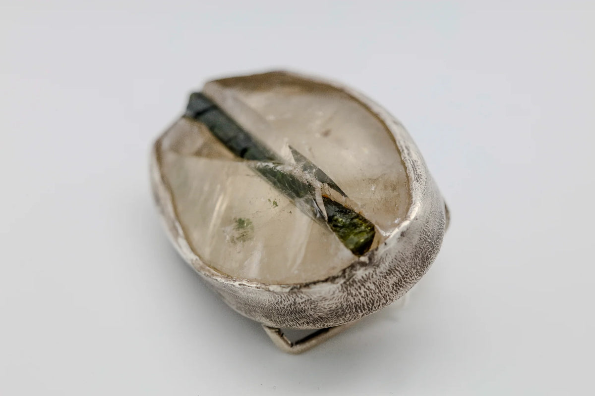 Hand-hammered sterling silver tourmaline belt buckle