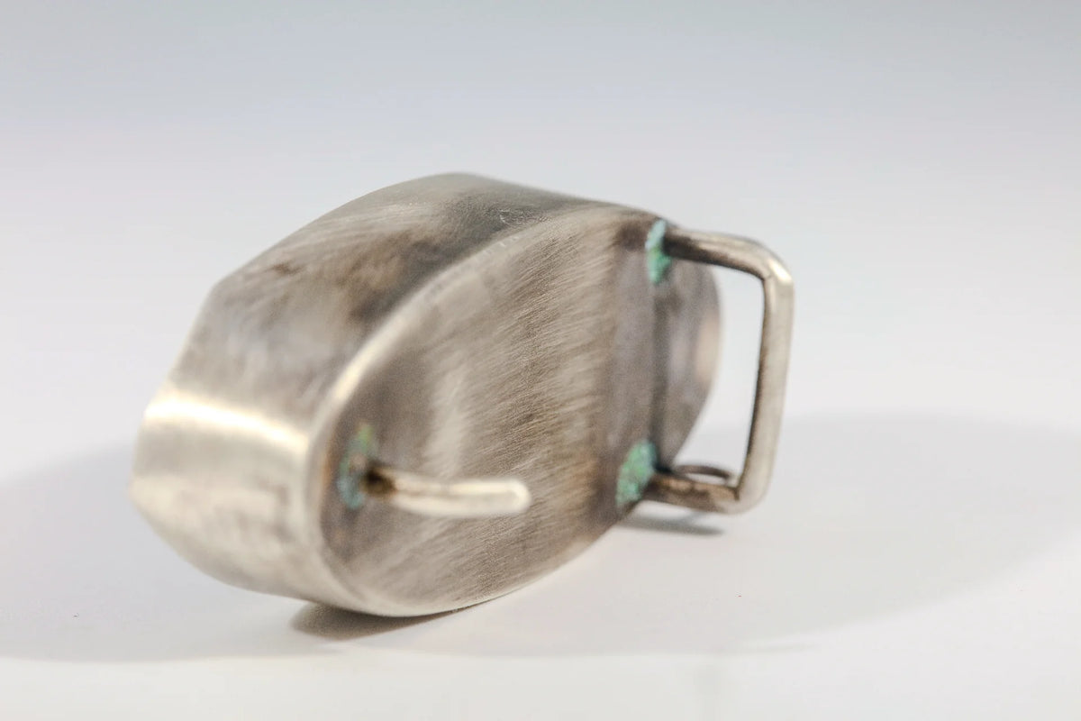 Raw black tourmaline crystal in smoky quartz belt buckle detail
