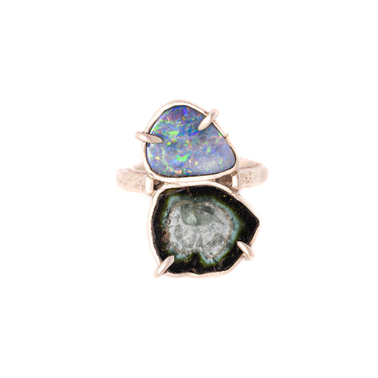 Australian Opal & Watermelon Tourmaline Double Ring — 2020
