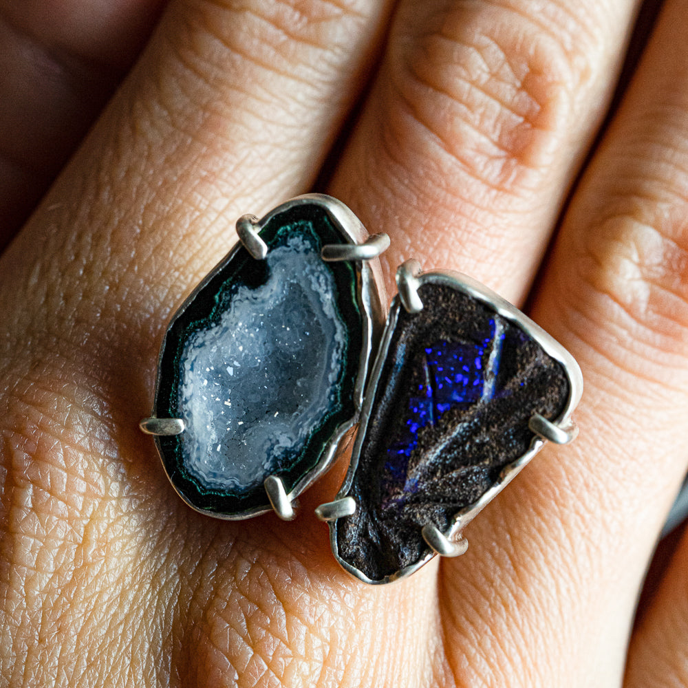 Boulder Opal & Geode Double-Stone Ring No. 152 — 2020
