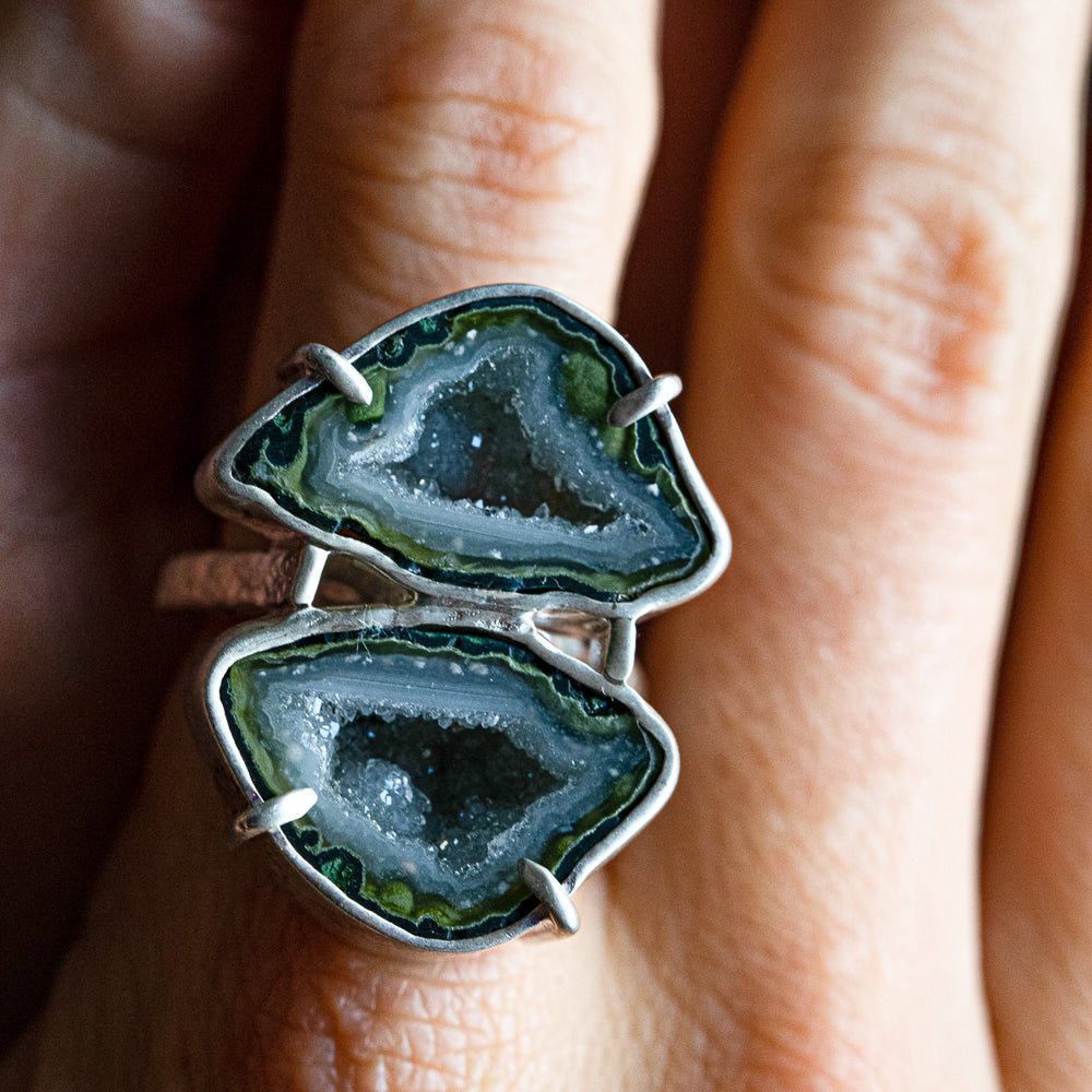 Green Geode Double-Stone Ring No. 157 — 2020