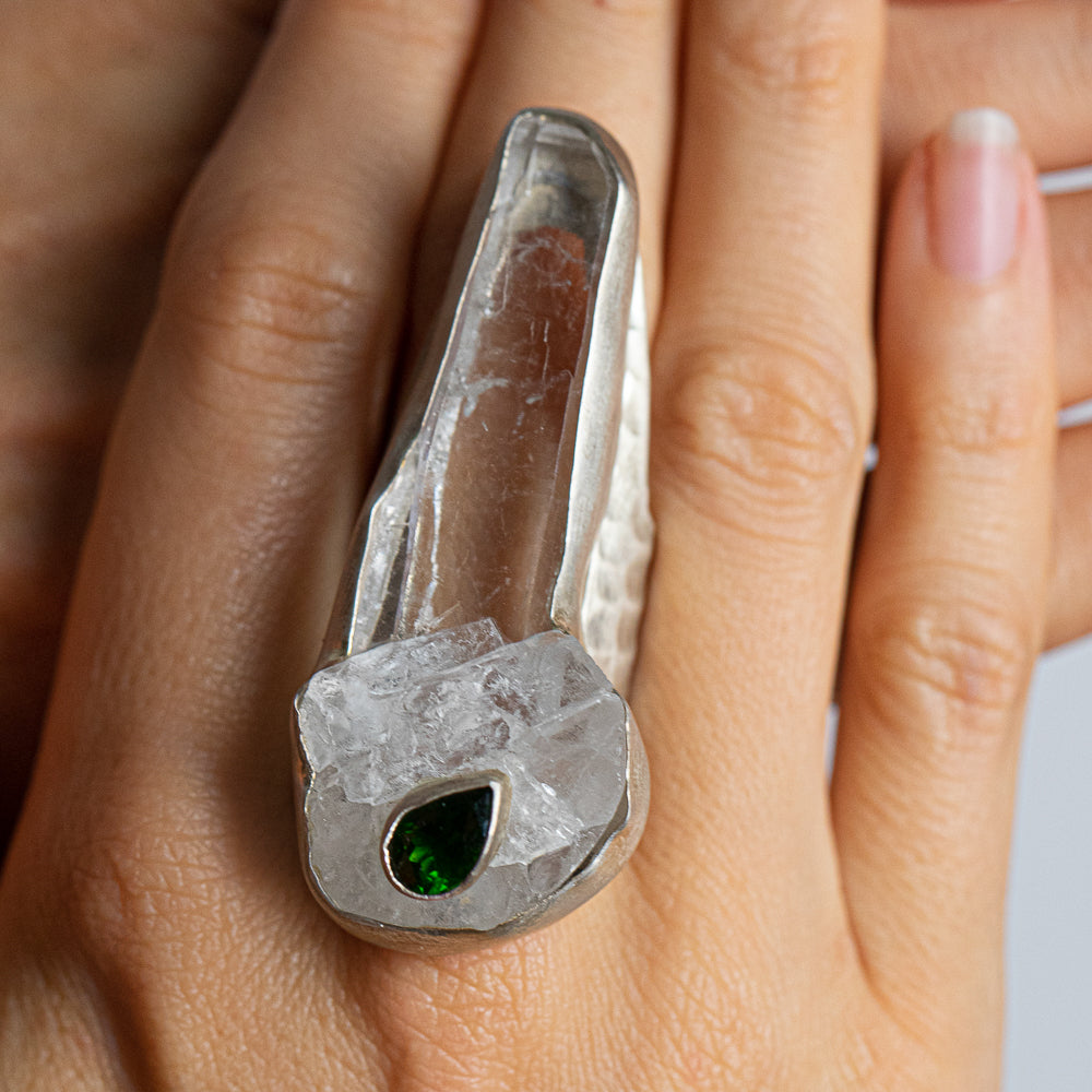 Chrome Diopside & Quartz Double-Stone Ring — 2020