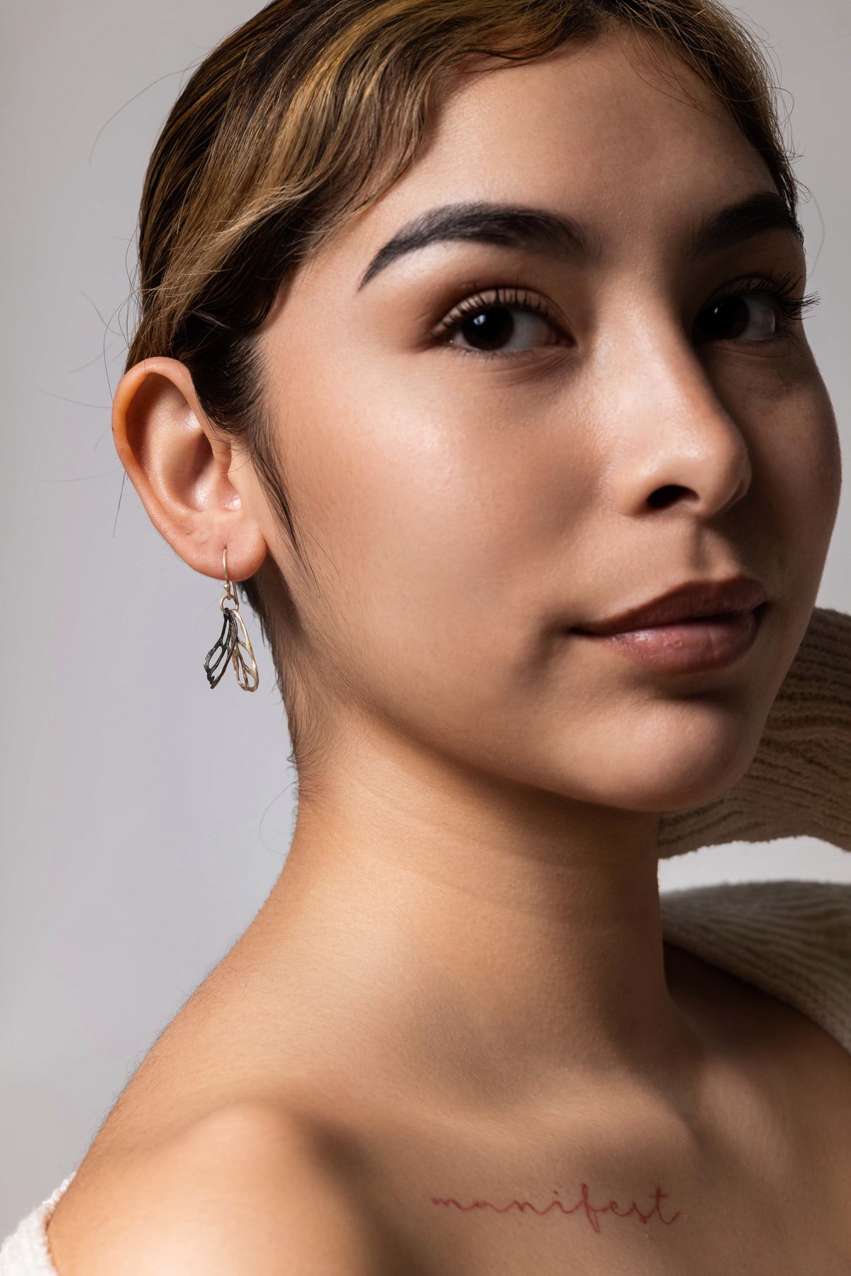 Mixed Metal Butterfly Earring