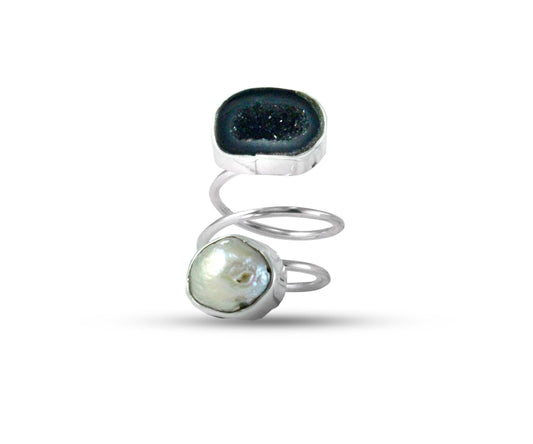 Éclat Geode & Vintage Pearl Ring