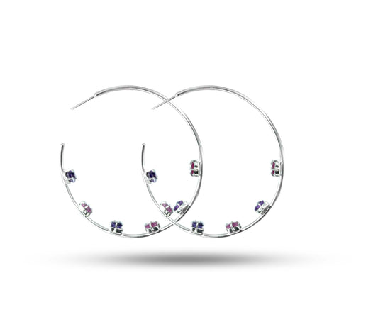 Amethyst & Pink Tourmaline Fusion Hoop Earrings
