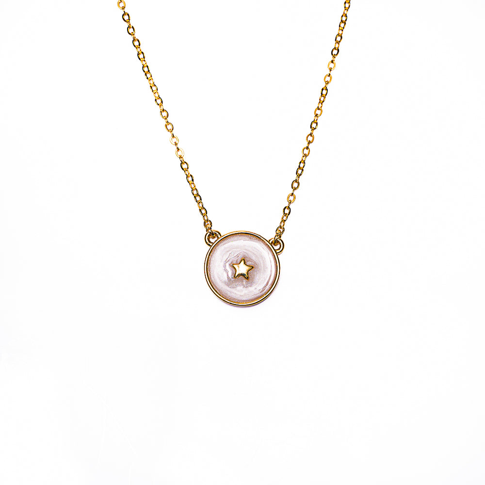 Enamel Star Disc Necklace in 18k gold plated brass by Made Design Jewelry