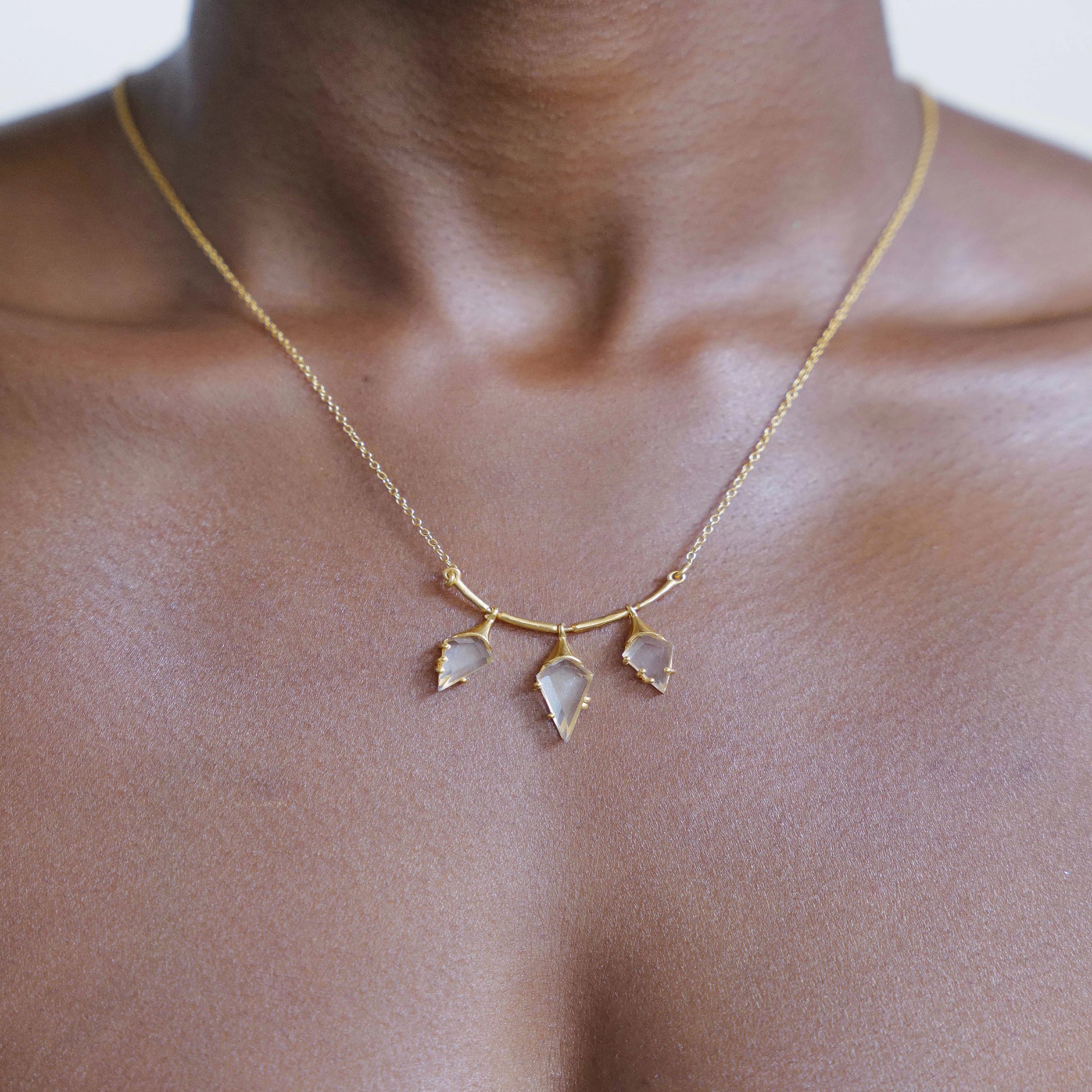 Natural quartz gemstone necklace detail