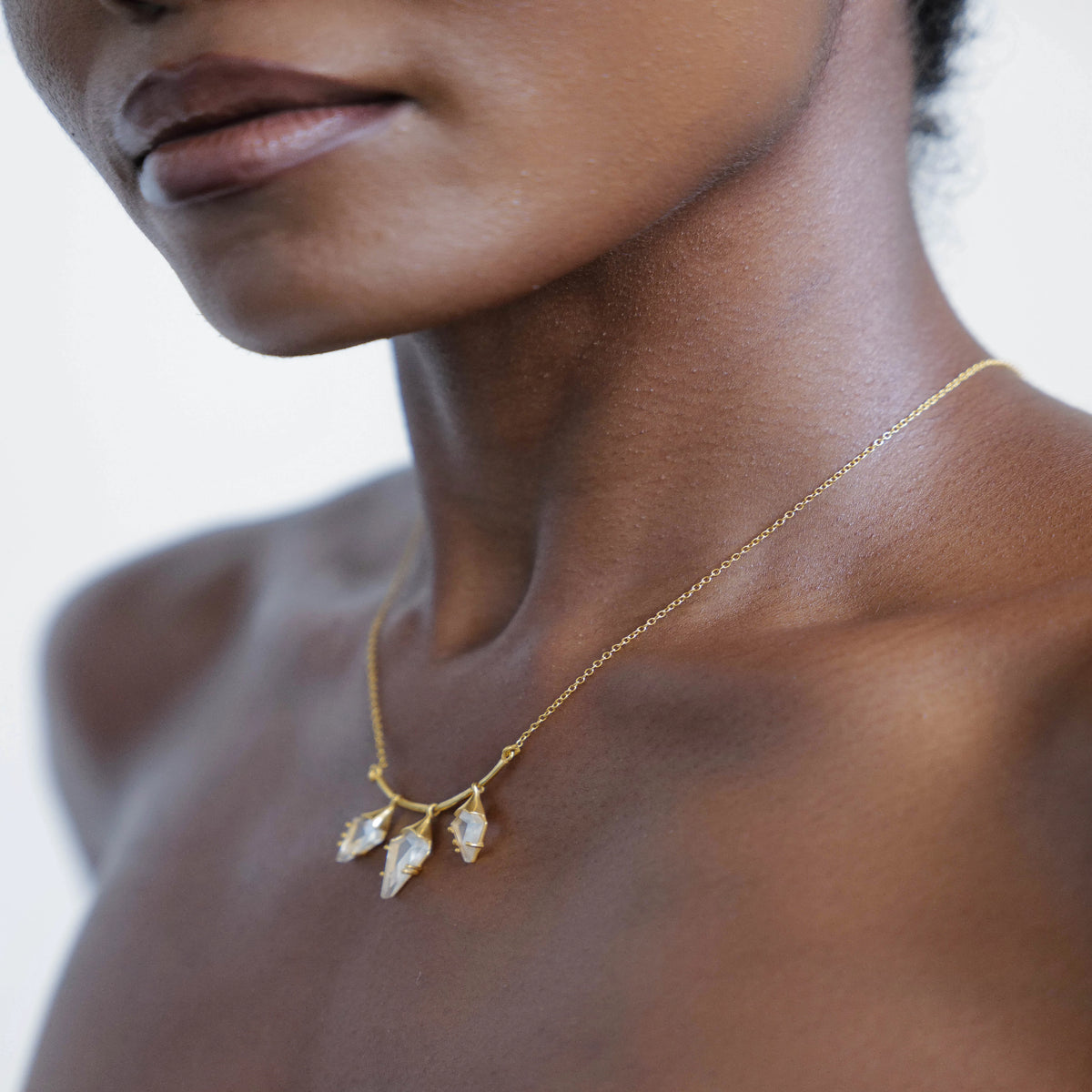 Cut quartz necklace on 16 inch chain