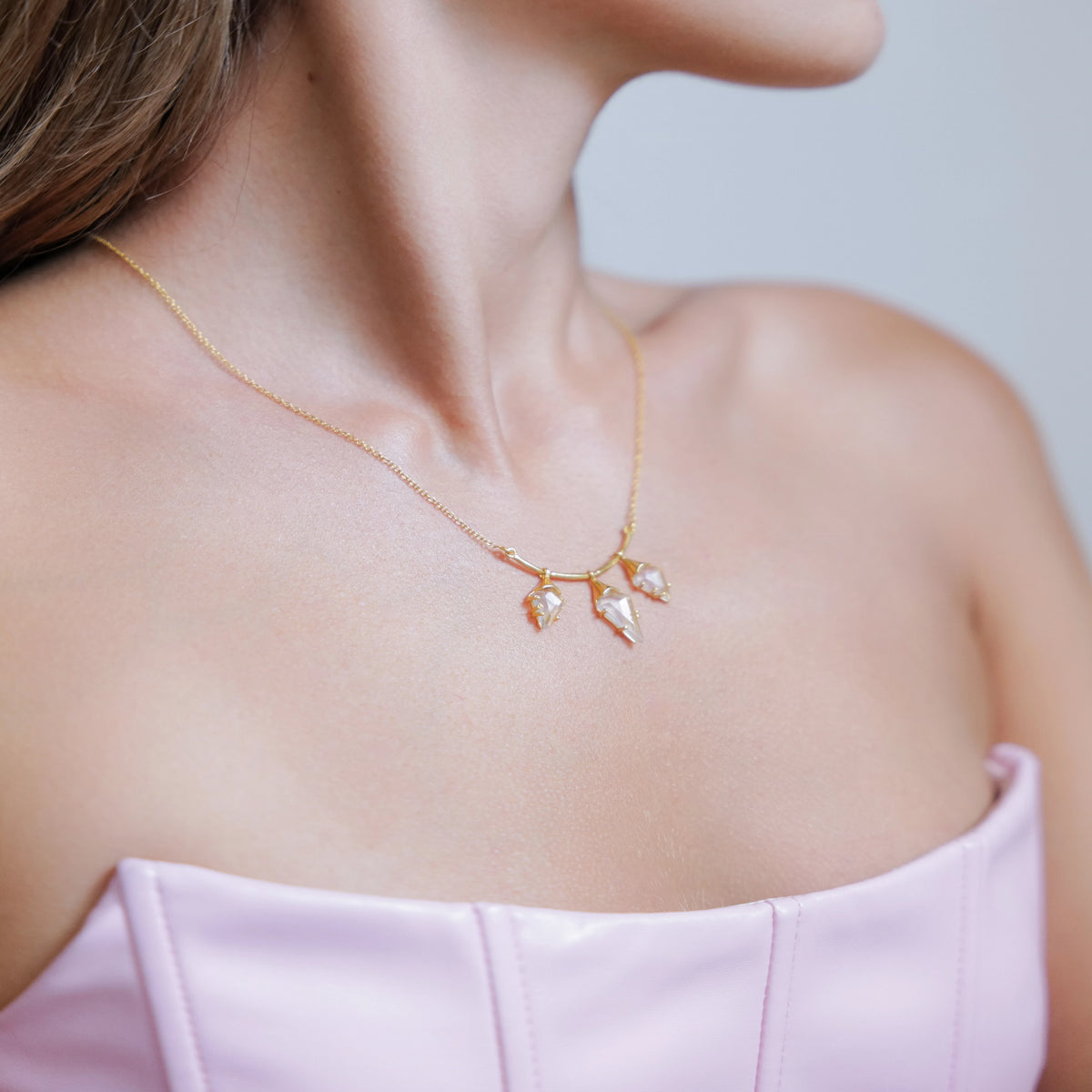 Gold-vermeil triple cut quartz necklace