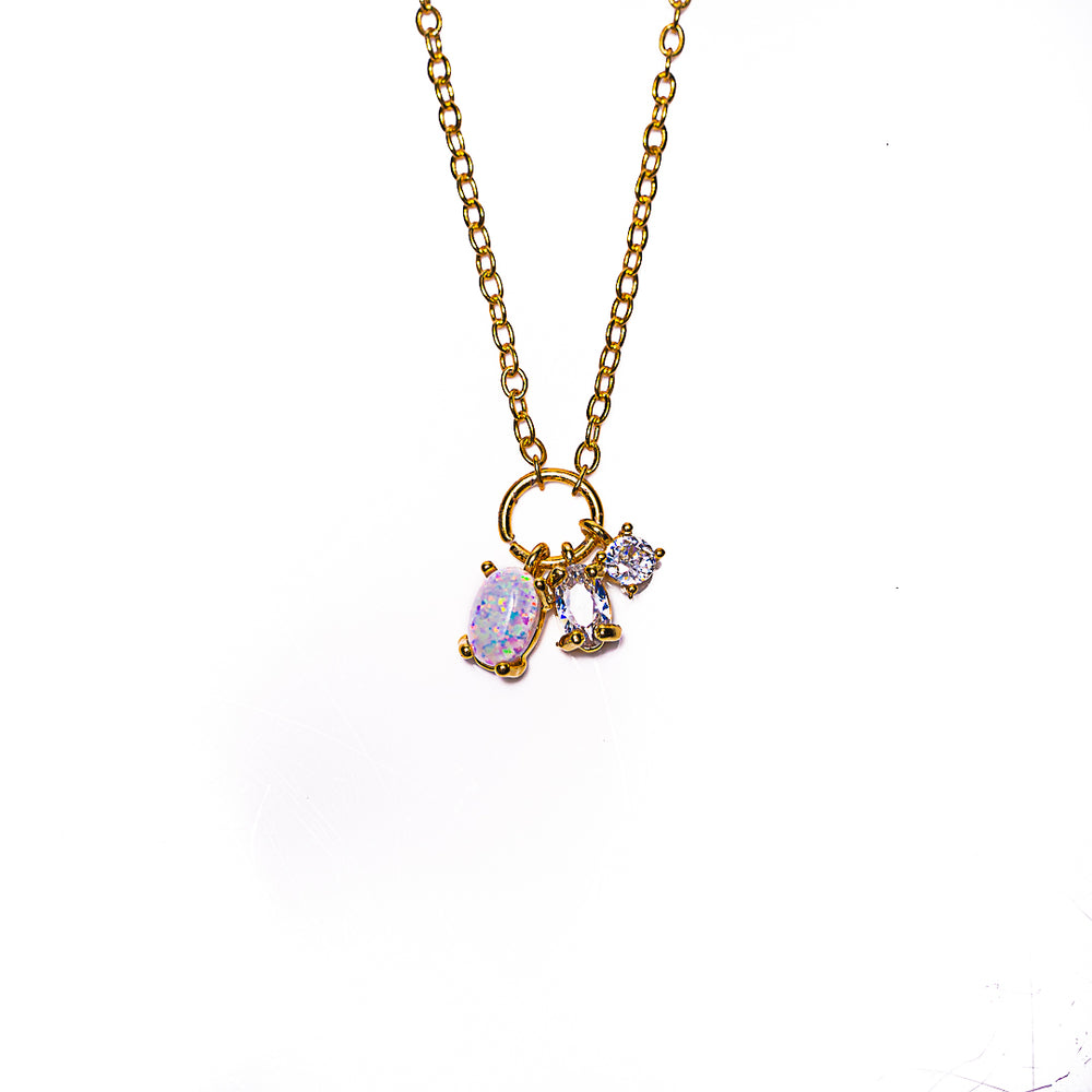 Opal & Crystal Necklace in 18k gold plated brass by Made Design Jewelry