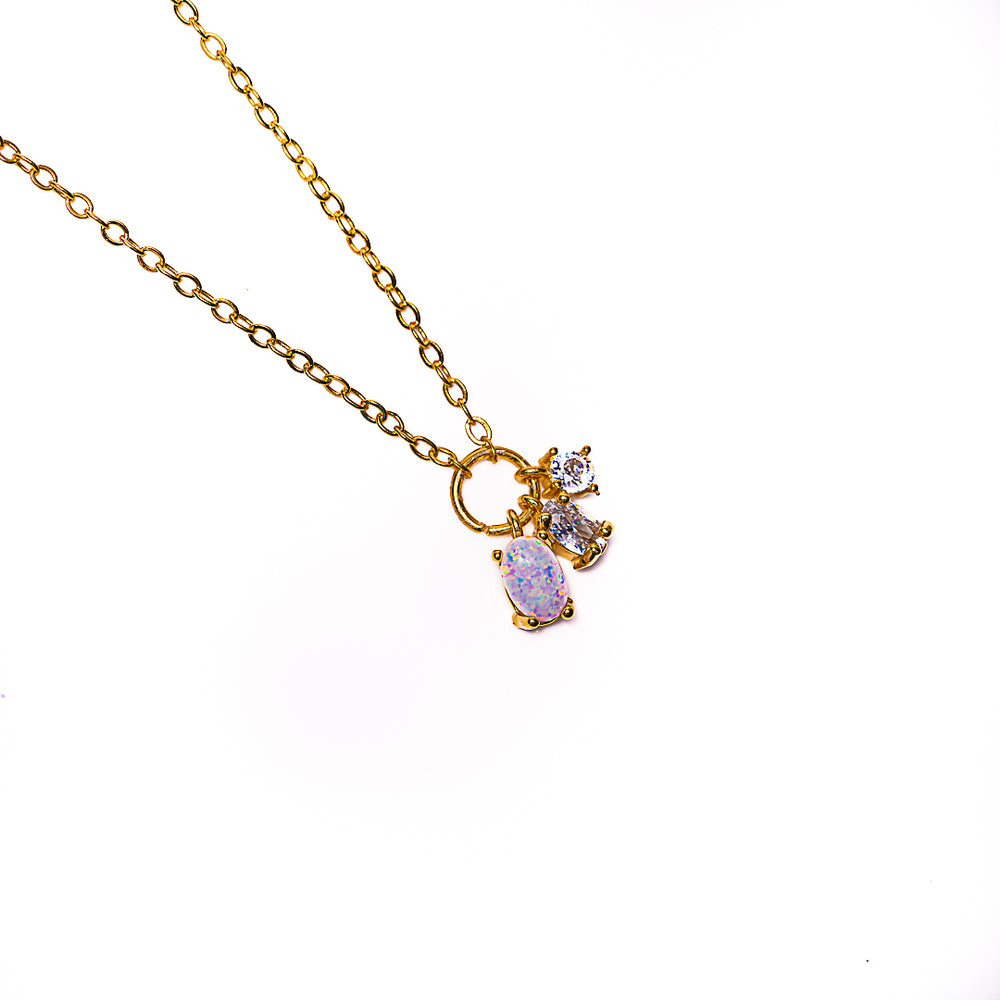 Opal & Crystal Necklace in 18k gold plated brass – view 2