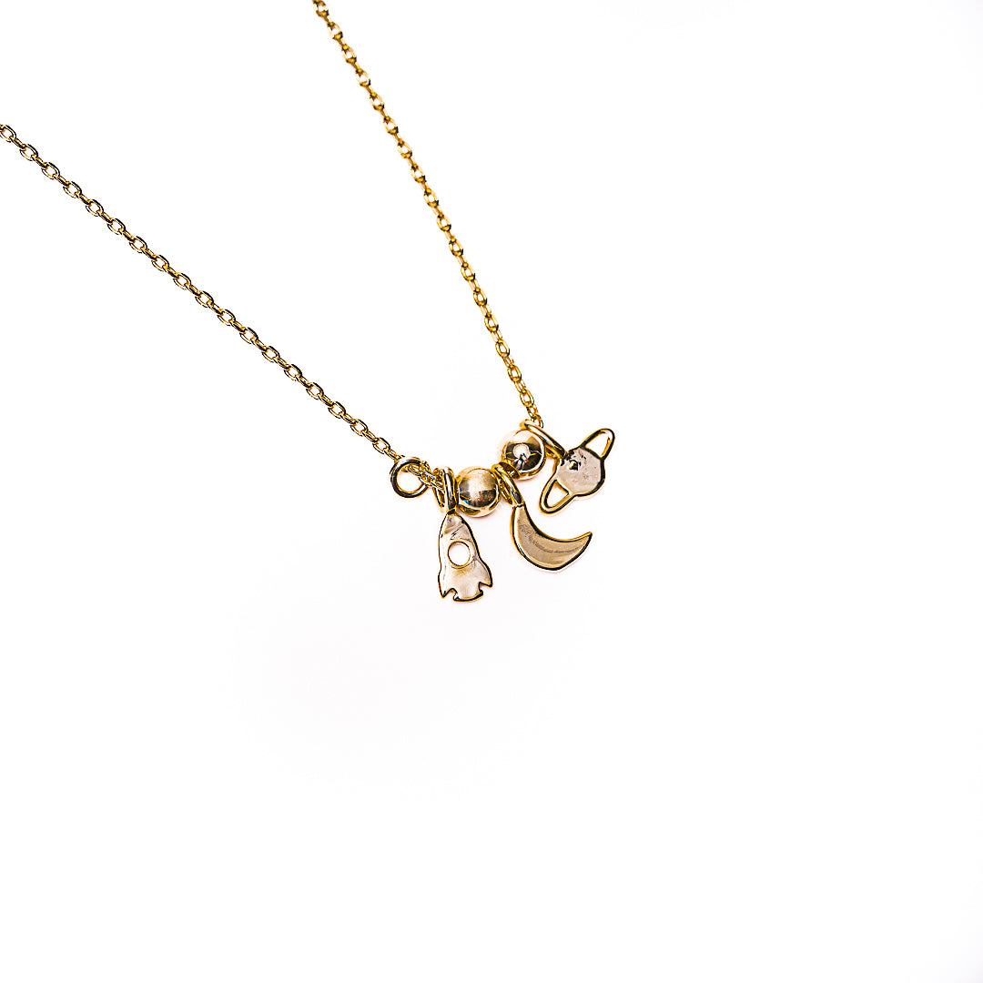 Space Necklace in 18k gold plated brass by Made Design Jewelry