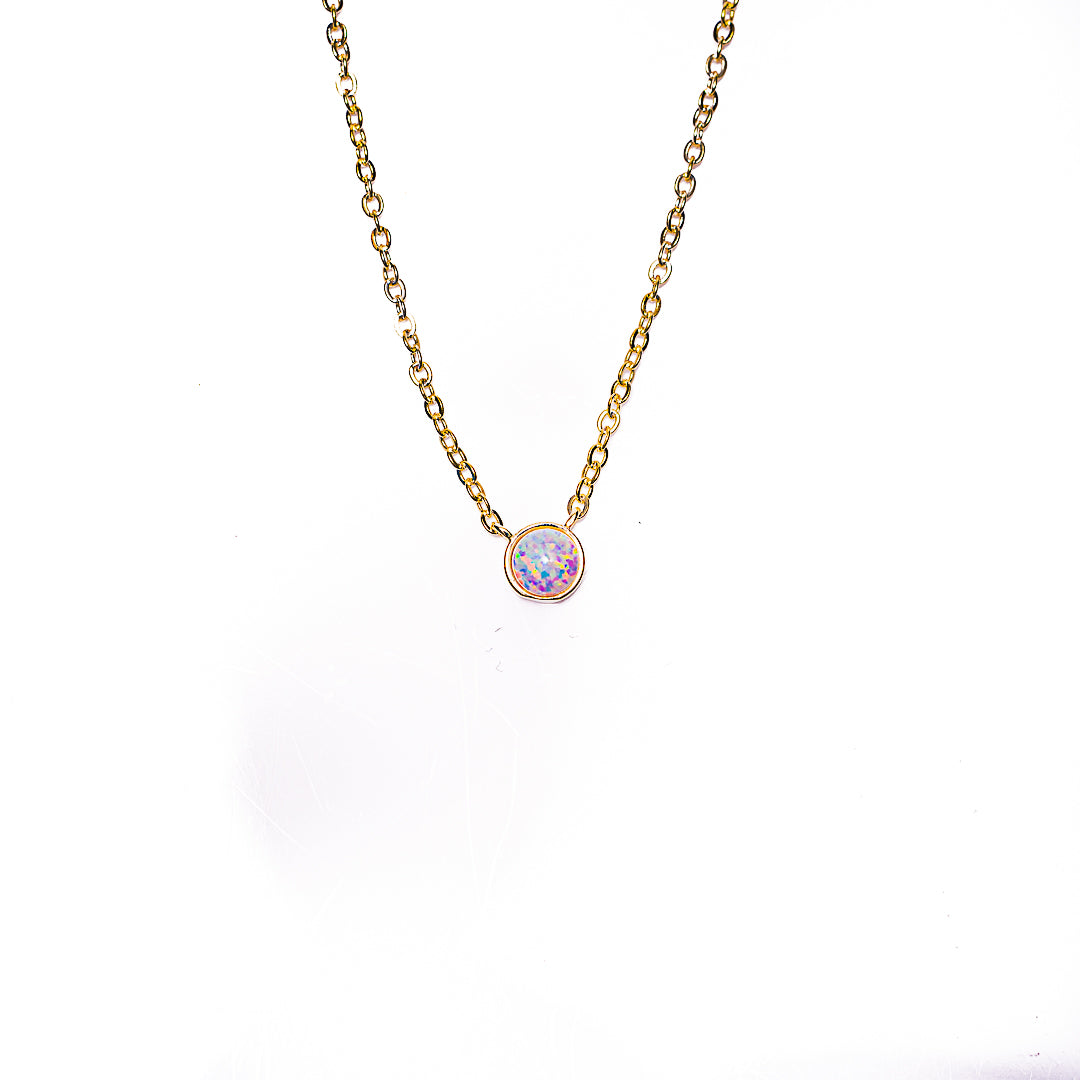 Round Opal Necklace in 18k gold plated brass by Made Design Jewelry
