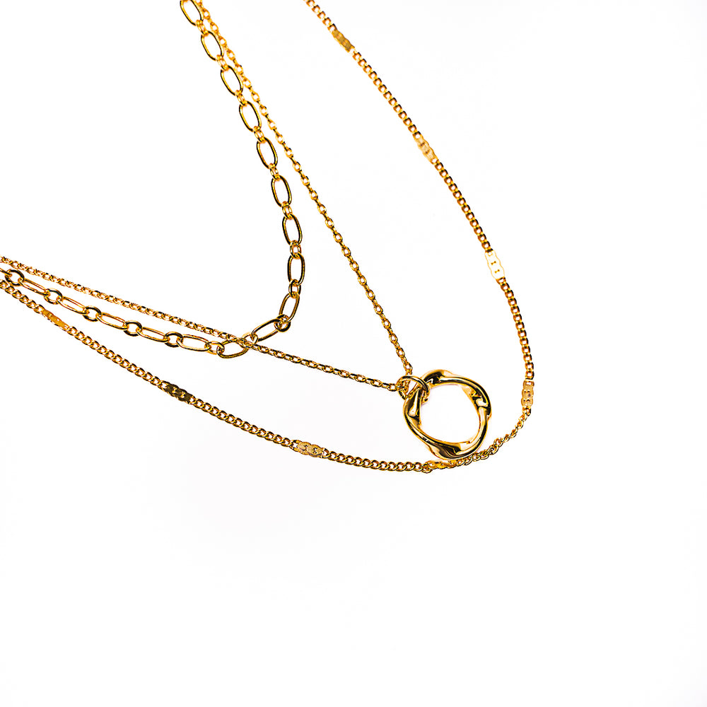 Multi-Layer Chain Ring Necklace in 18k gold plated brass – view 2
