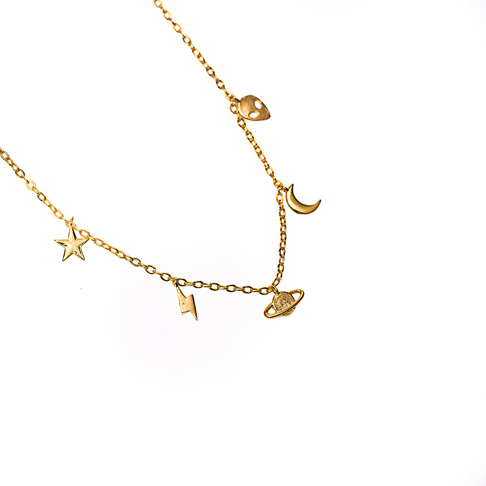Space Multi Pendant Necklace in 18k gold plated brass – view 2