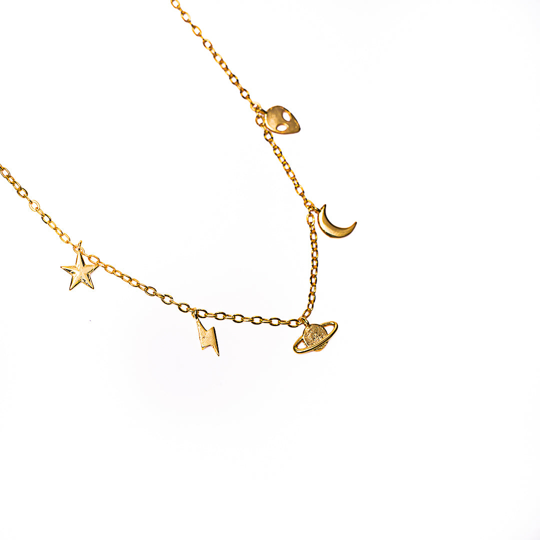 Space Multi Pendant Necklace in 18k gold plated brass – view 2