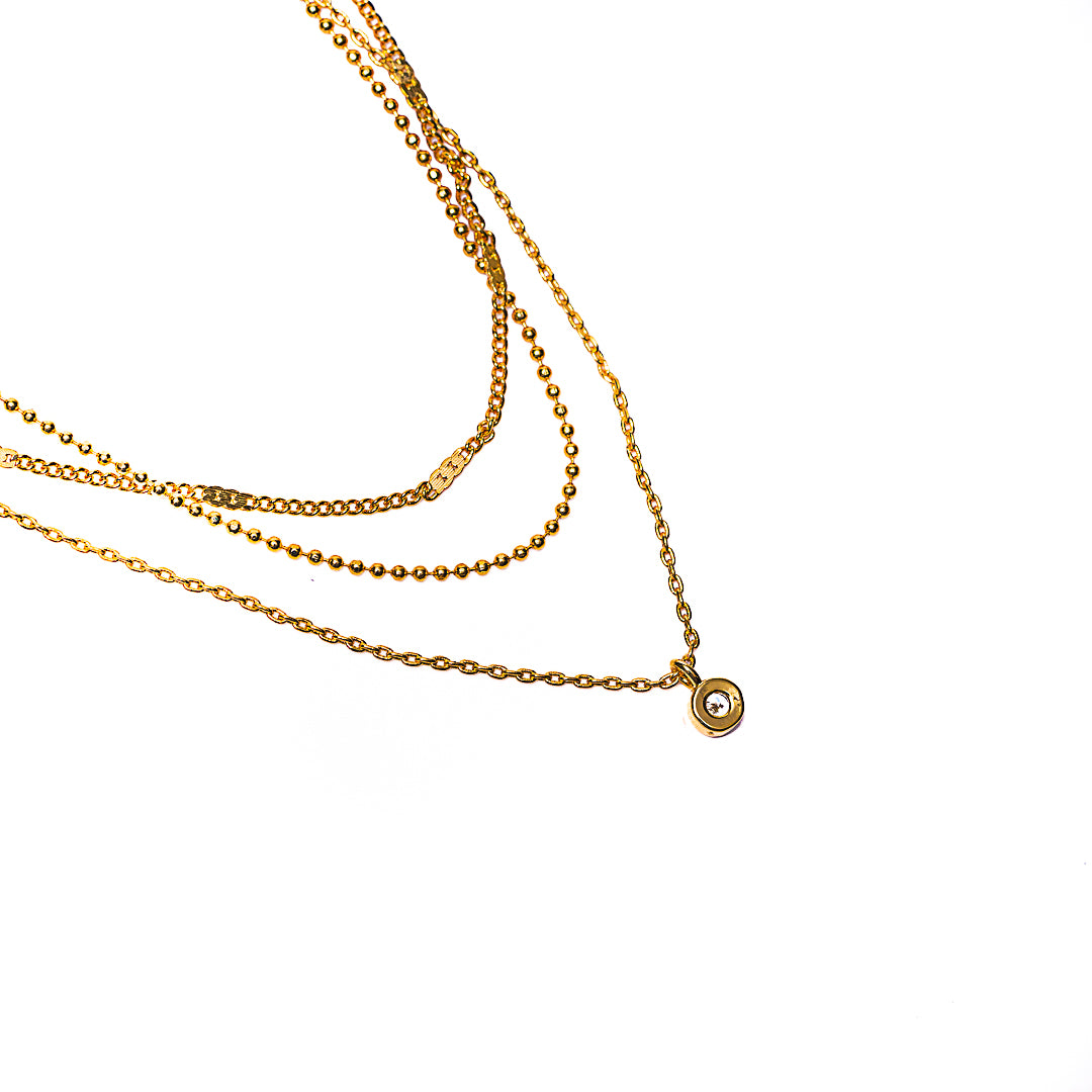 Multi-Layer Chain Crystal Necklace in 18k gold plated brass – view 2