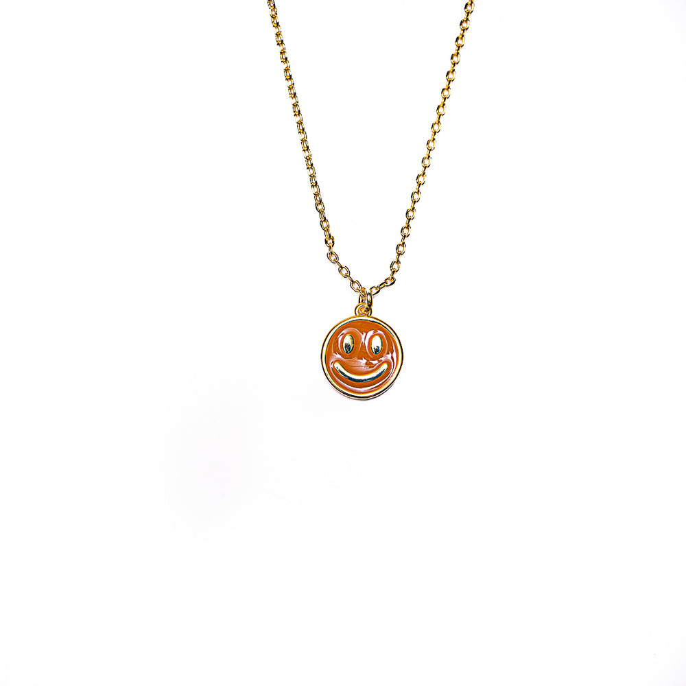 Orange Smiley Necklace in 18k gold plated brass by Made Design Jewelry