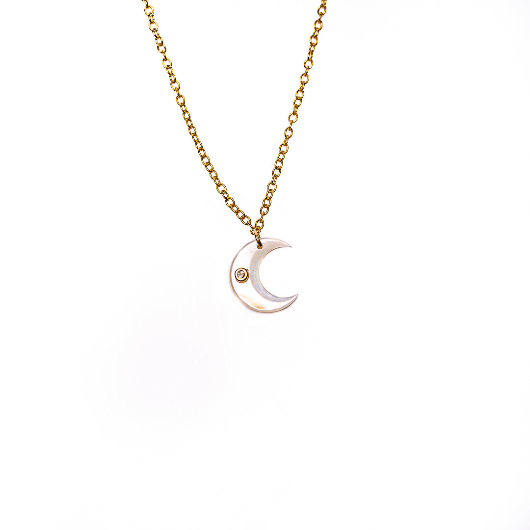 Crescent Stud Necklace in 18k gold plated brass by Made Design Jewelry