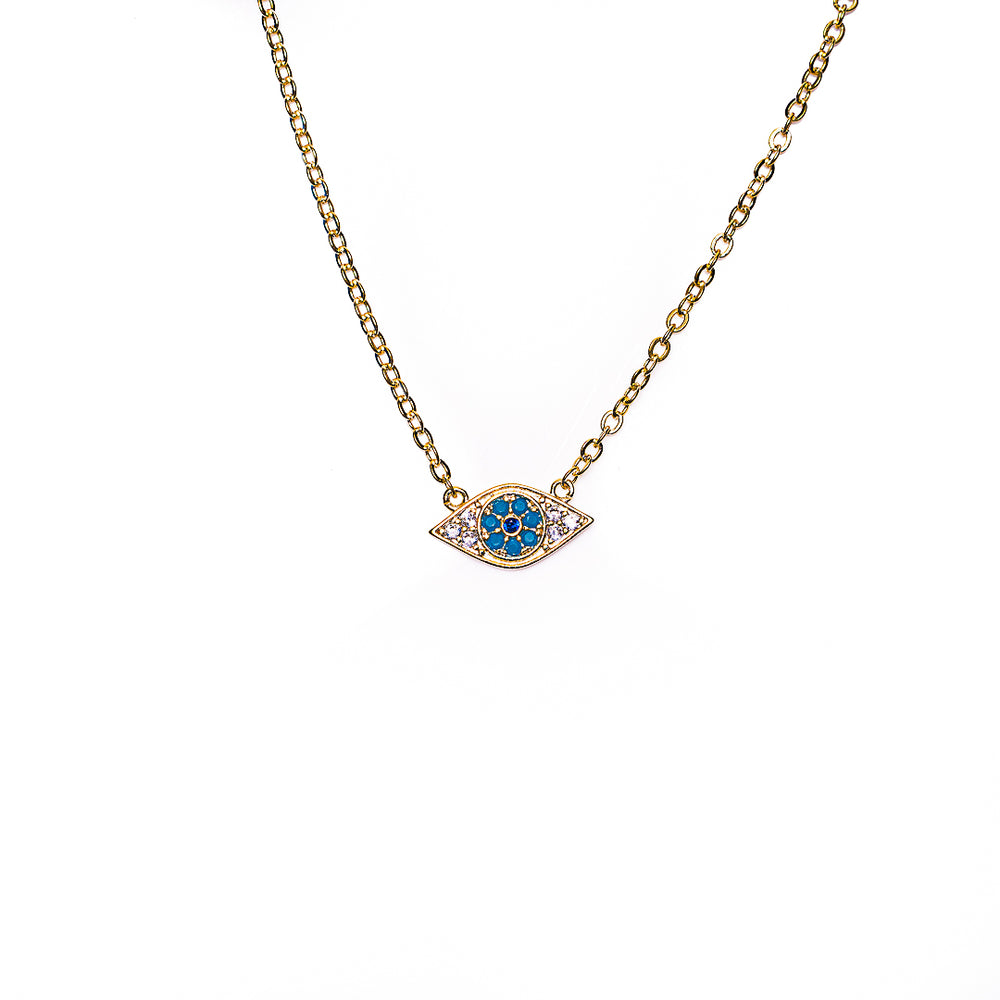 Evil Eye Gem Necklace in 18k gold plated brass by Made Design Jewelry