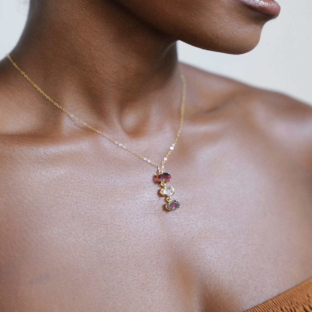 Triple-drop gemstone necklace with watermelon tourmaline
