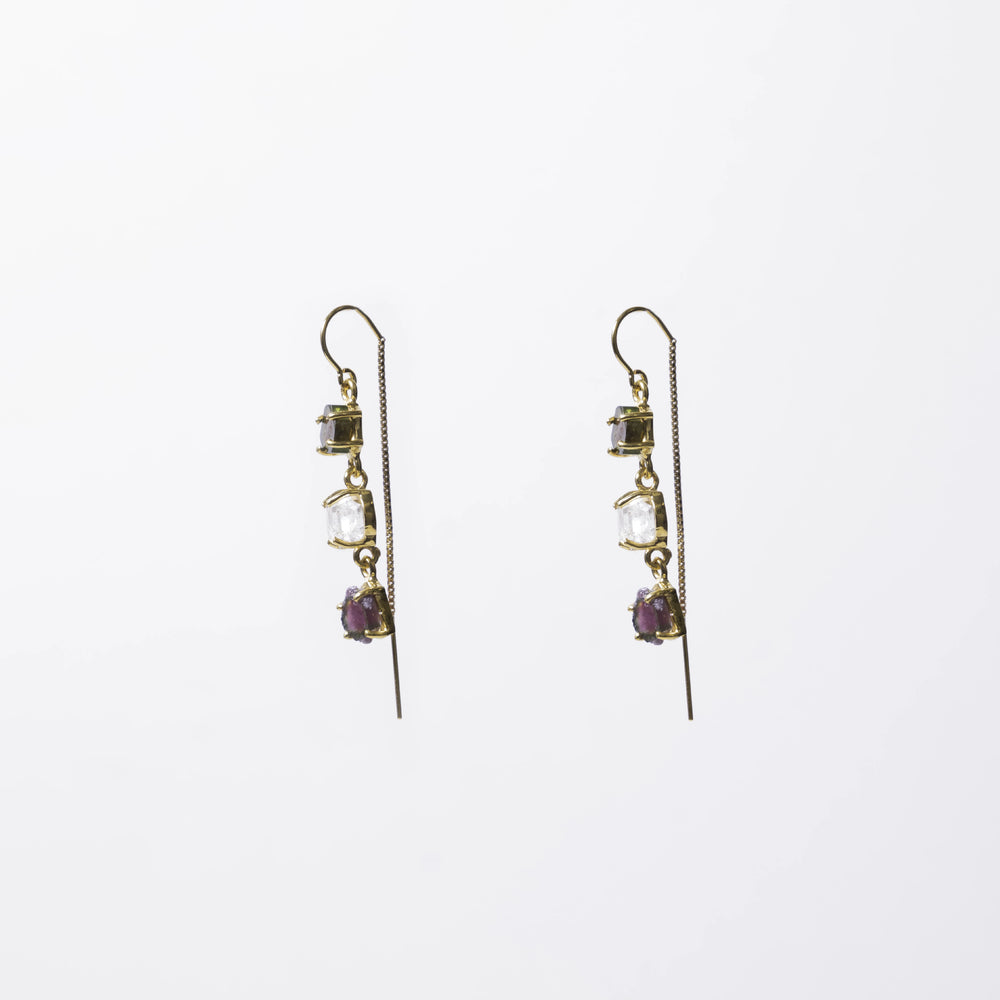 Triple-drop watermelon tourmaline gemstone earrings