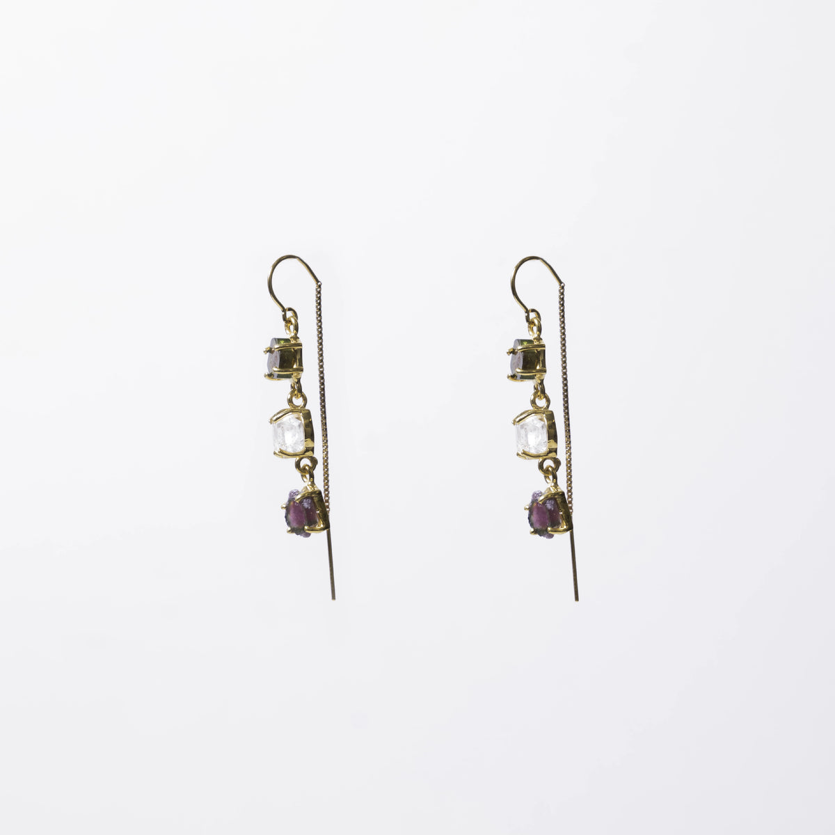 Triple-drop watermelon tourmaline gemstone earrings