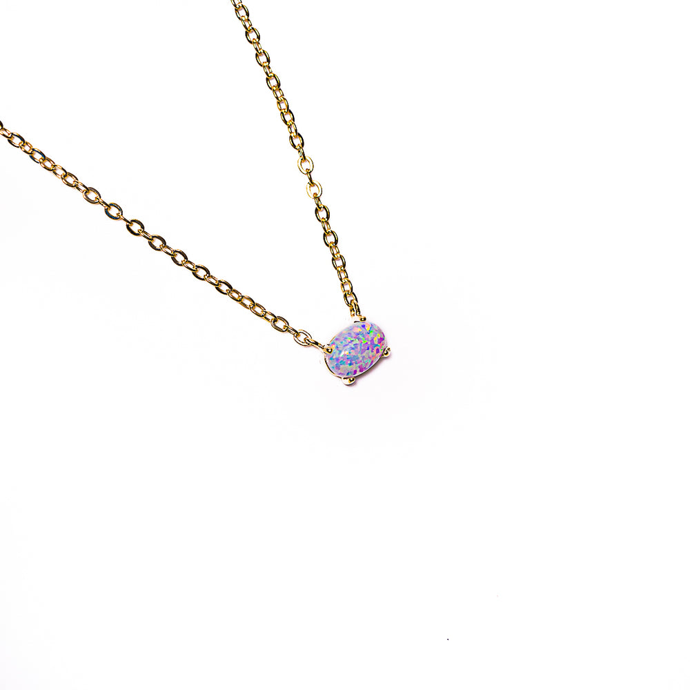 Prong Opal Necklace in 18k gold plated brass – view 2