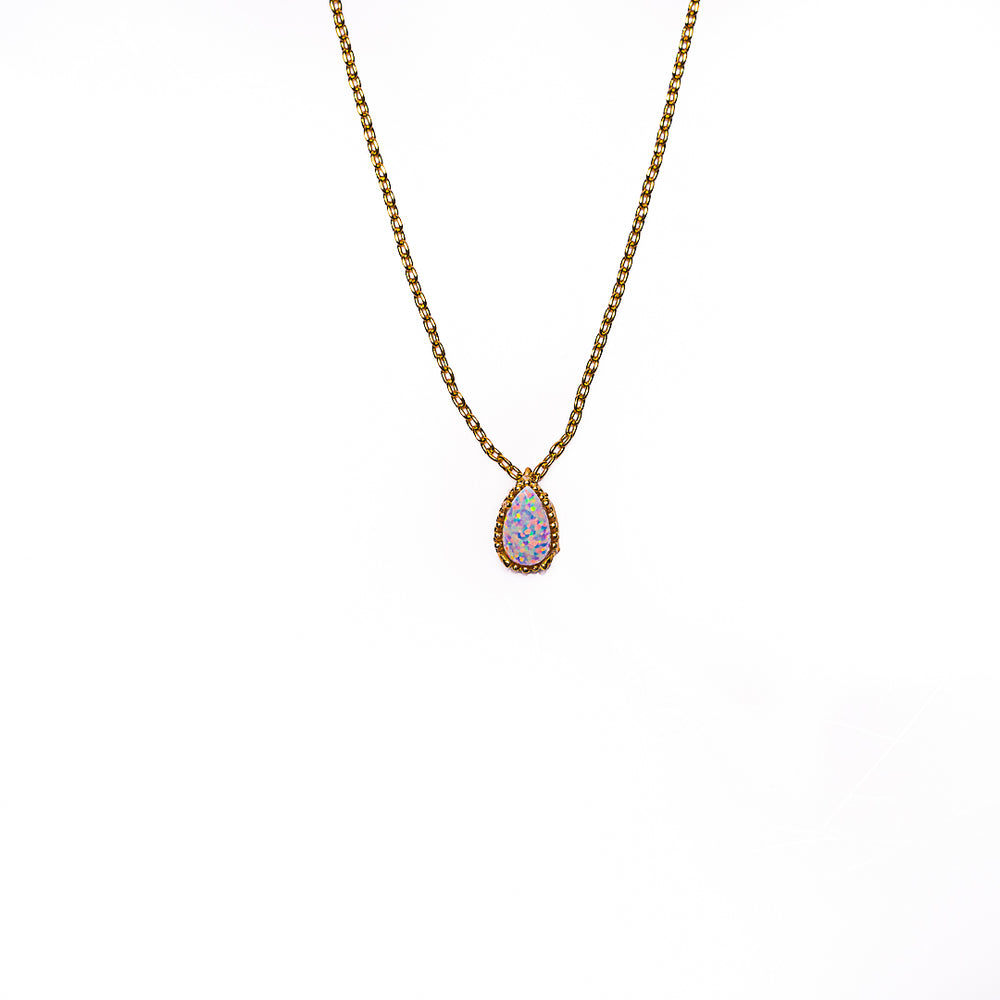 Bezel Opal Pendant in 18k gold plated brass by Made Design Jewelry