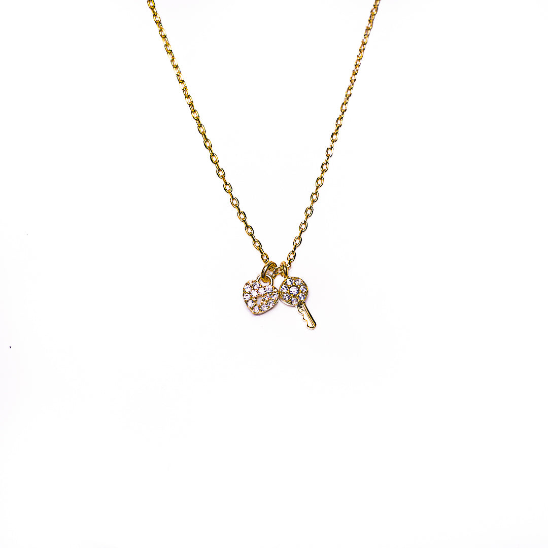 Gem Heart & Key Necklace in 18k gold plated brass by Made Design Jewelry