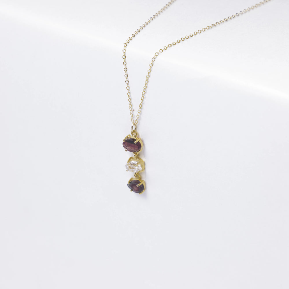 Watermelon tourmaline and Herkimer diamond necklace
