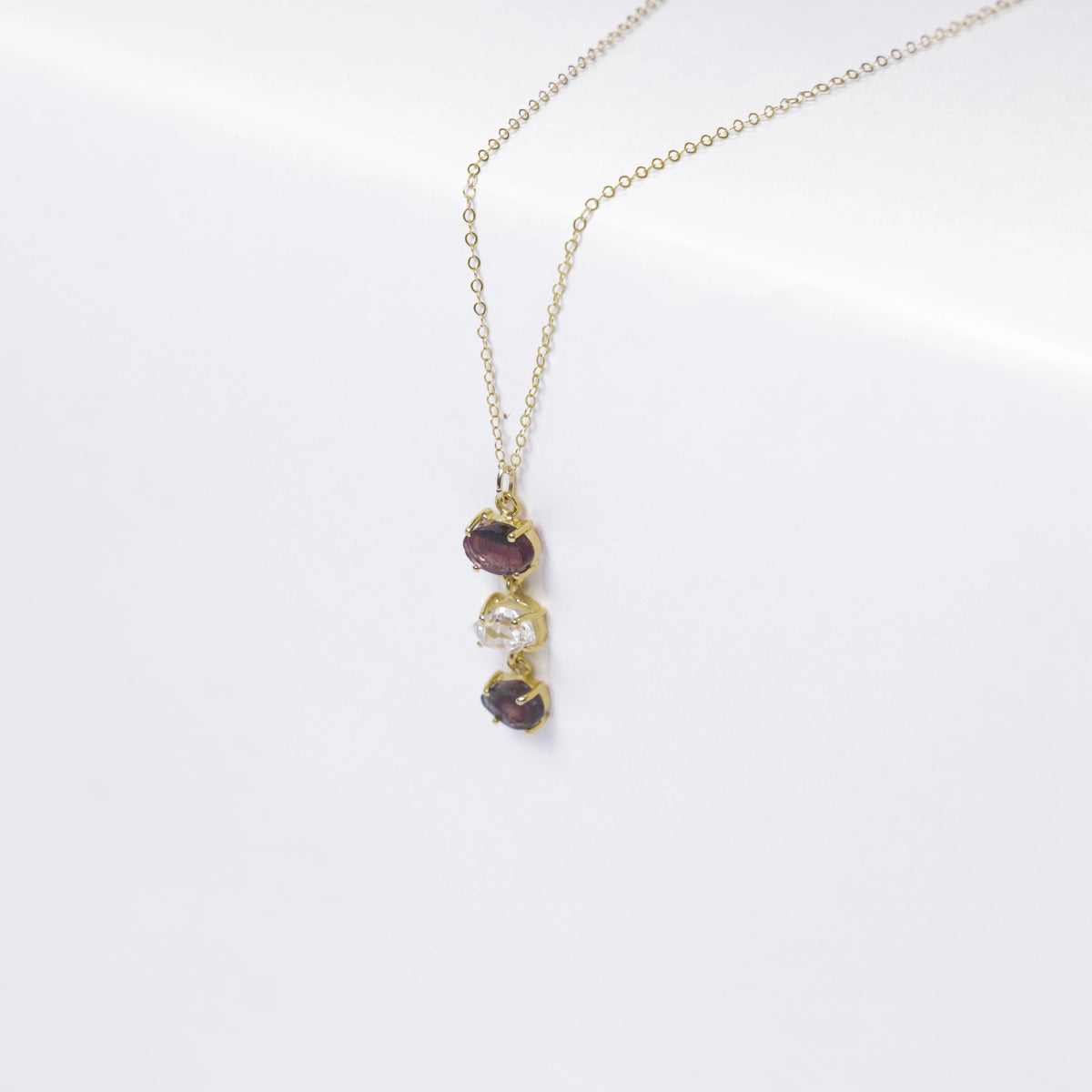 Watermelon tourmaline and Herkimer diamond necklace