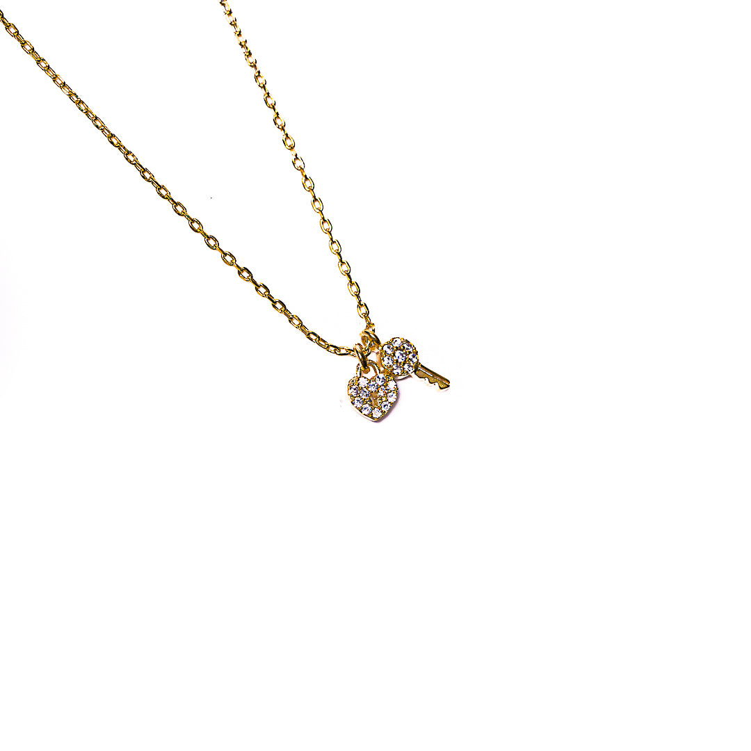 Gem Heart & Key Necklace in 18k gold plated brass – view 2