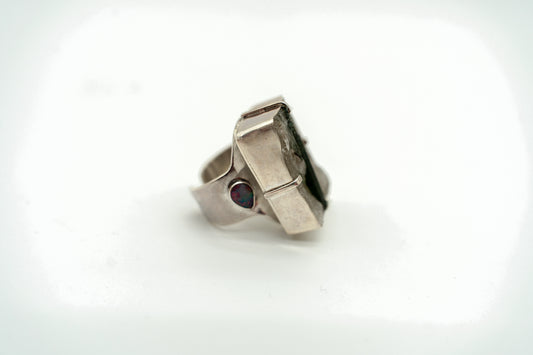 Green Tourmaline with Australian Opal Ring