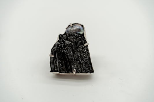 Black Tourmaline with Vintage Pearl and Opal