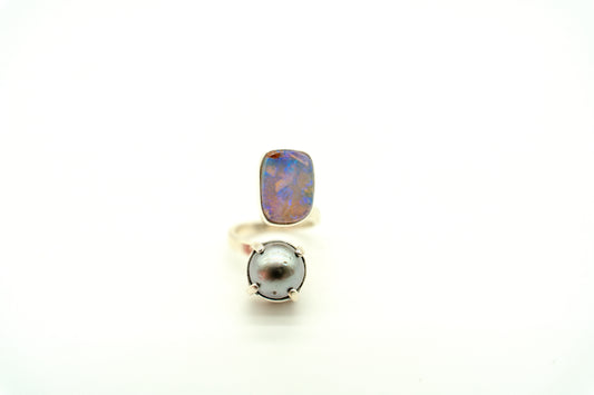 Boulder Opal with Tahitian Pearl