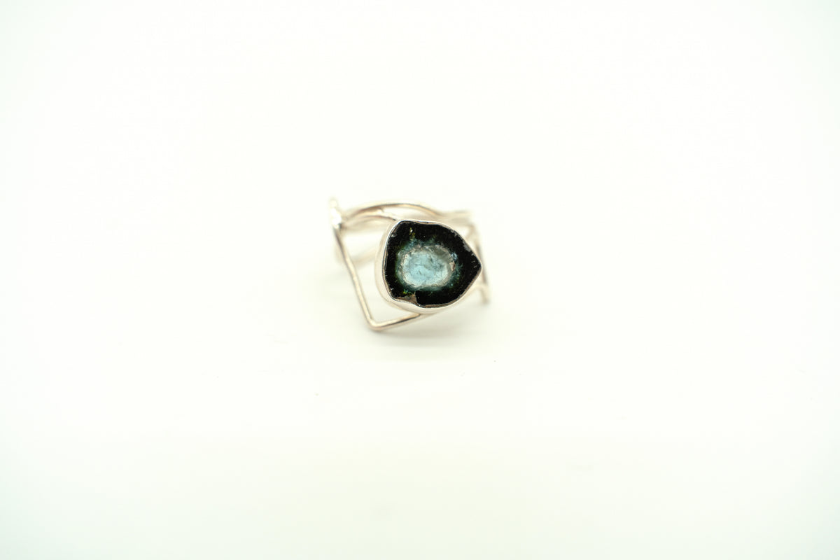 Raw Green Tourmaline Wrapped Ring in sterling silver by Made Design Jewelry