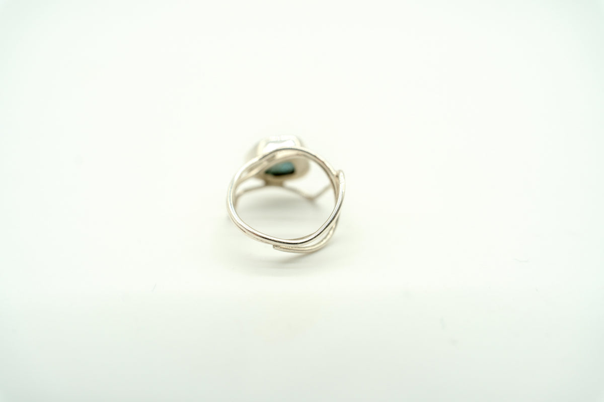 Raw Green Tourmaline Wrapped Ring in sterling silver – view 4
