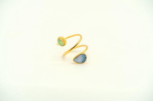 Spiral Ring with Ethiopian and Australian Opal