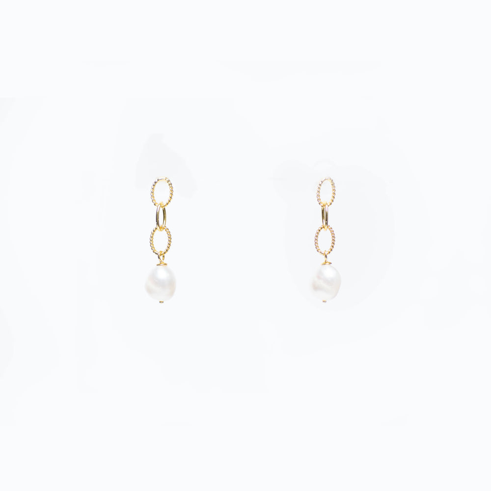 Pearl and gold-vermeil chain earrings with stud posts