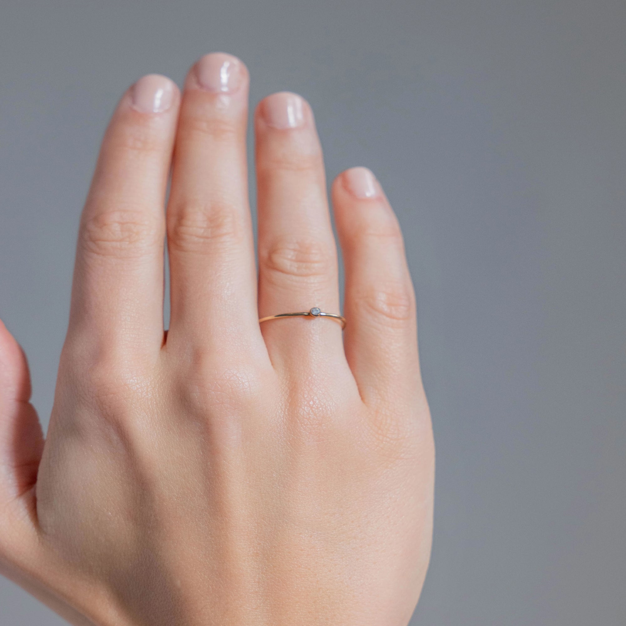 Hand-set single-stone gold-filled ring detail