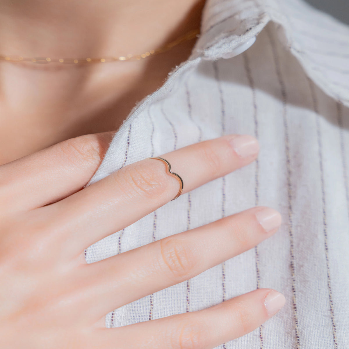 Gold-filled V-shaped chevron ring detail