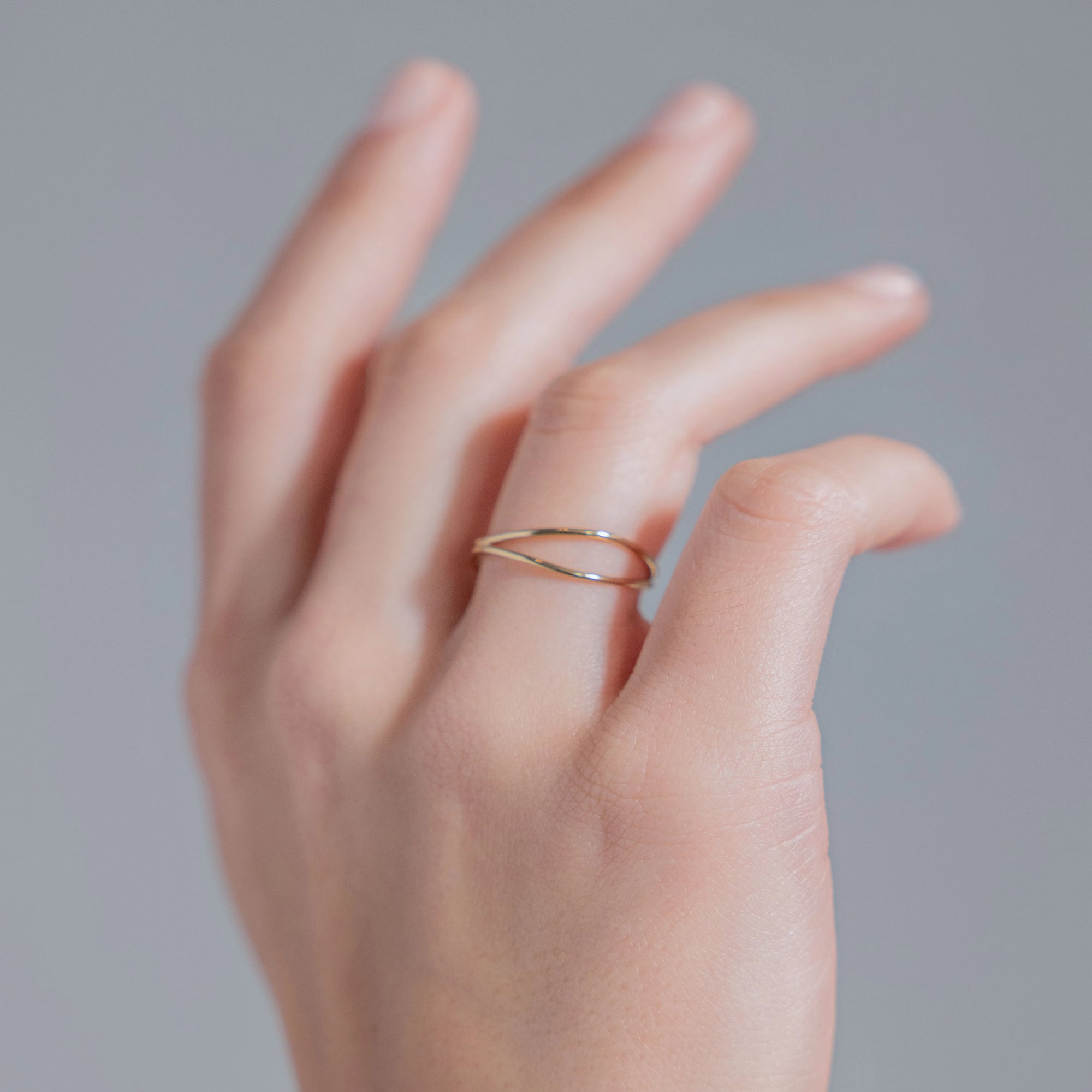 Sculptural gold-filled double dome ring detail