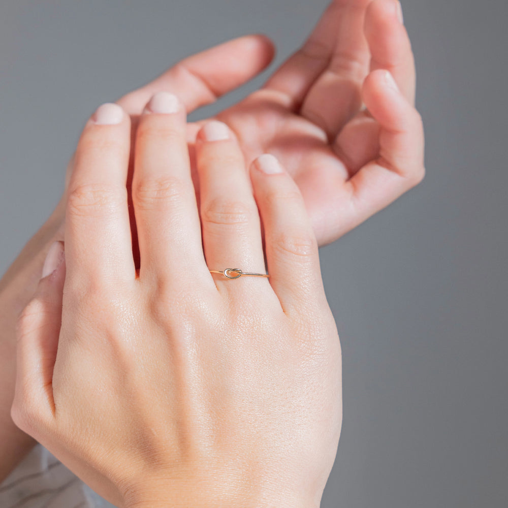 Hand-formed gold-filled knot ring detail
