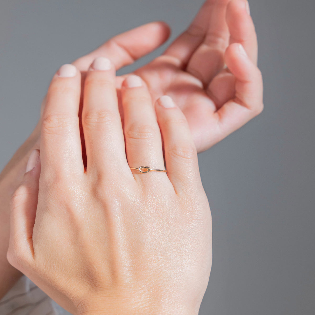 Hand-formed gold-filled knot ring detail